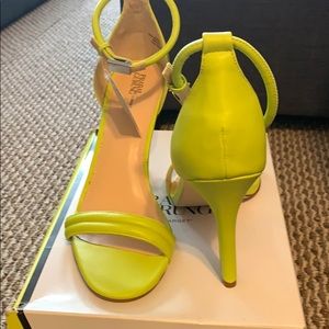 Prabal Gurung chartreuse strappy sandals.